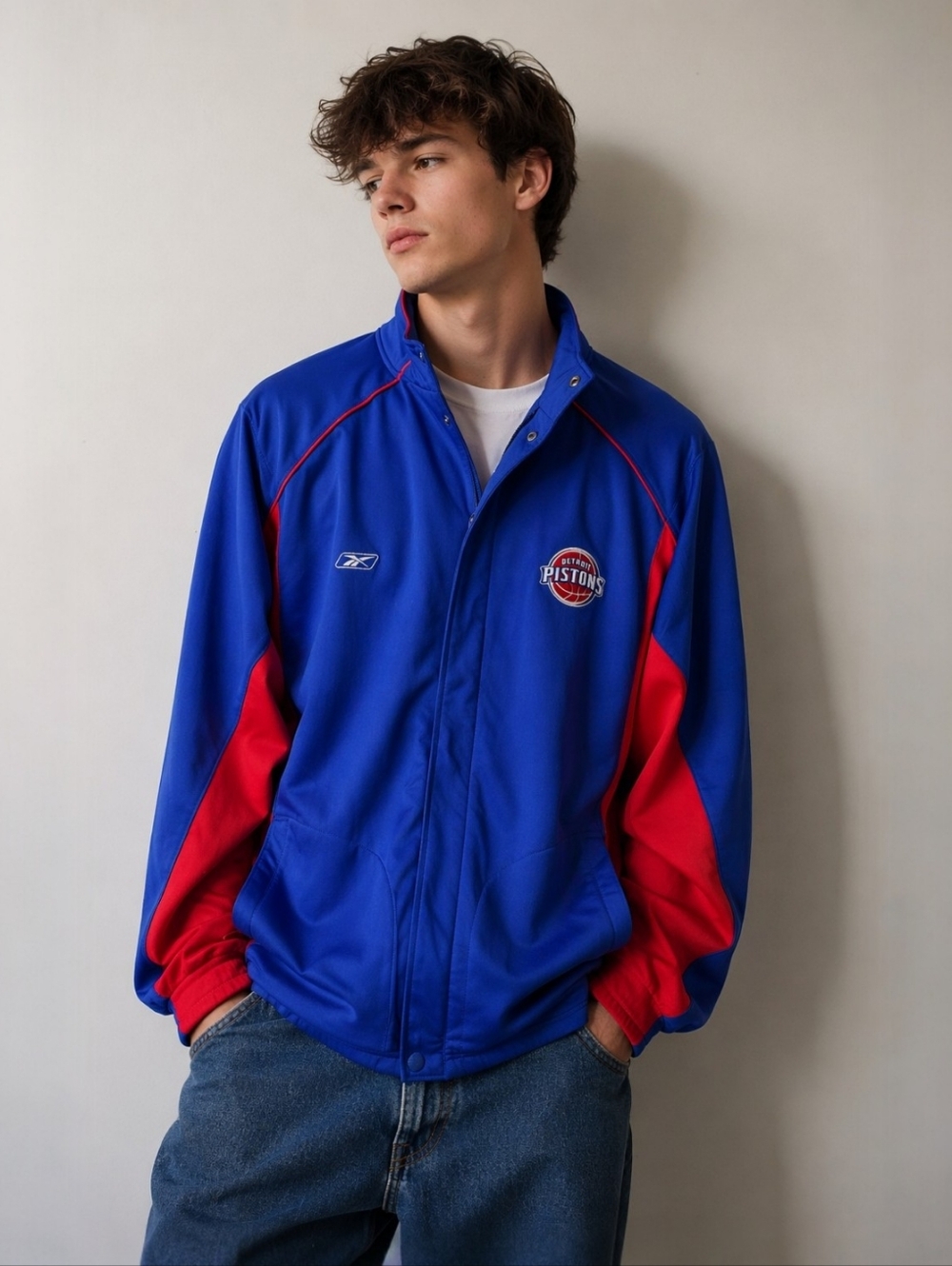 Vintage Y2K Blue Detroit Pistons Jacket Sz 2XL Reebok On Court Warm Up Athletic